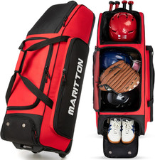 Rolling Baseball Catchers Gear Bag with Wheels, Large Baseball Softball Bag for