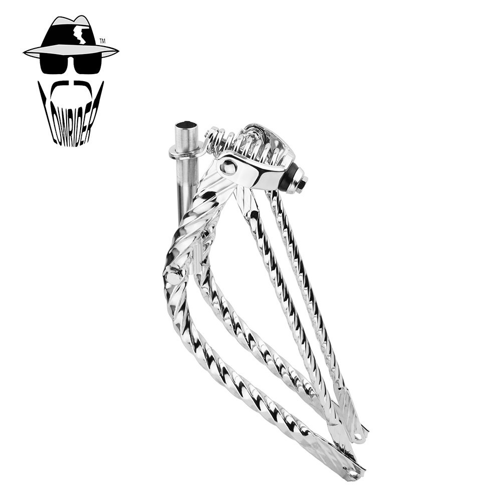ORIGINAL LOWRIDER 20&rdquo; Square Single Twist BENT Springer Fork 1&rdquo; Threaded Chrome.
