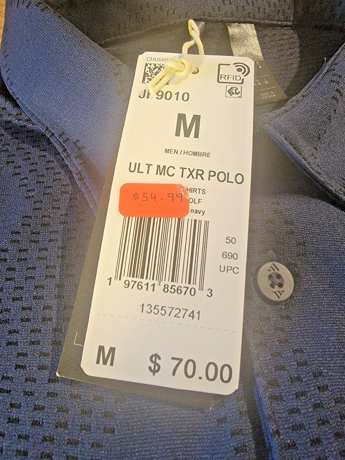 Adidas Golf Ultimate Micro Texture Golf Polo, Navy, Men's Medium thumbnail 4