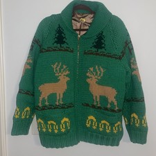Old Clothes 50 60 All Over Pattern Reindeer Cowichan Sweater Men'S LargeVintage