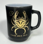 VTG Anchor Hocking Zodiac Sign Mug Cup Black & Gold Cancer THE CRAB Horoscope