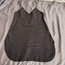 Vintage Deena Black Slip Dress Mini V Neck Spaghetti Strap Sheer Layering small