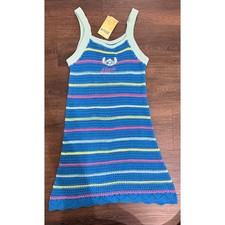 Disney Stitch Swim Cover Up girls M 8-10 Blue Crochet Striped Ohana NWT
