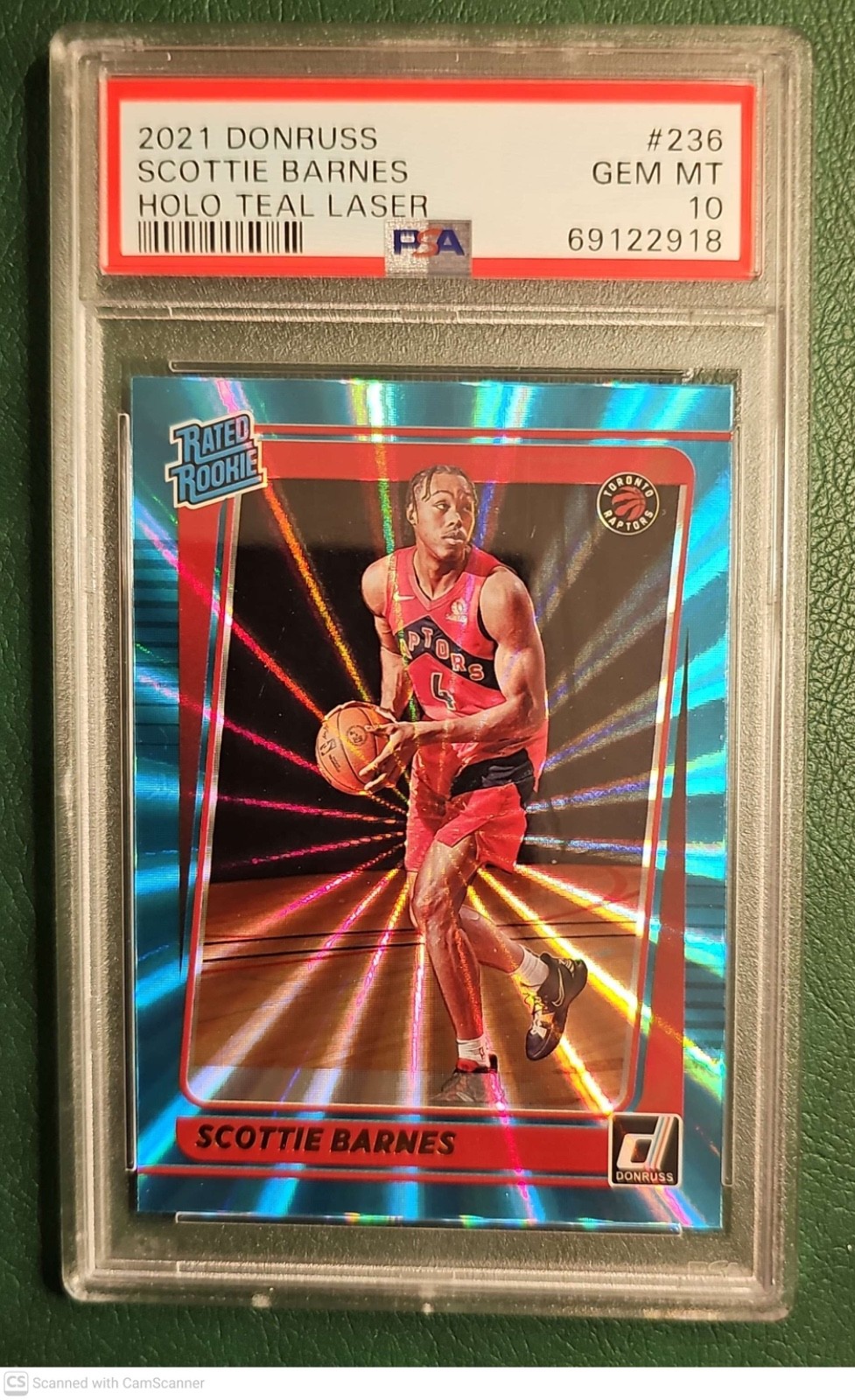 SCOTTIE BARNES PSA 10 2021-22 PANINI DONRUSS #236 ROOKIE HOLO TEAL LASER RC