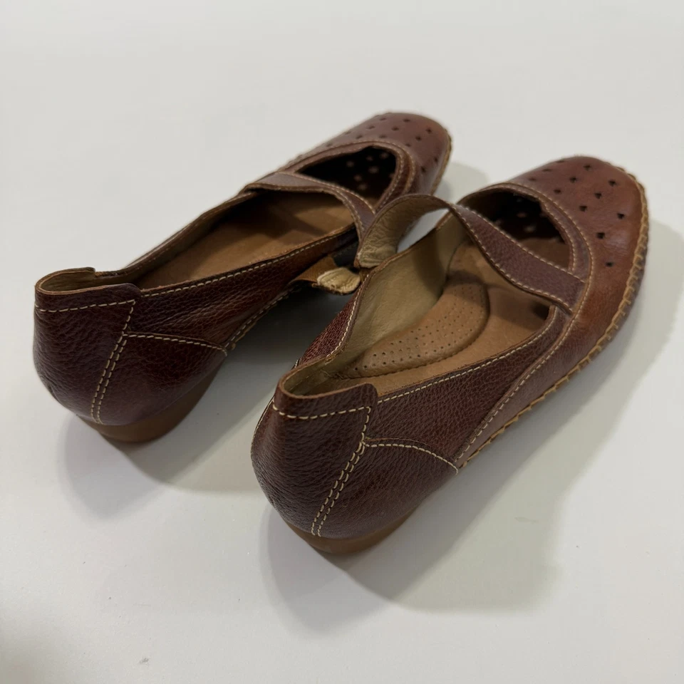 Nurture Brown Leather Mary Jane Flats Square Toe Slip On Women's Size 9M - Image 4 of 4