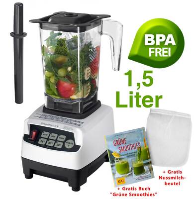 GreenSmoothie Maker m. kraftvollem 3PS Motor 1,5l Mixbehälter BPAfrei Mixer Weiß