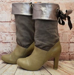 grey mid calf high heel boots