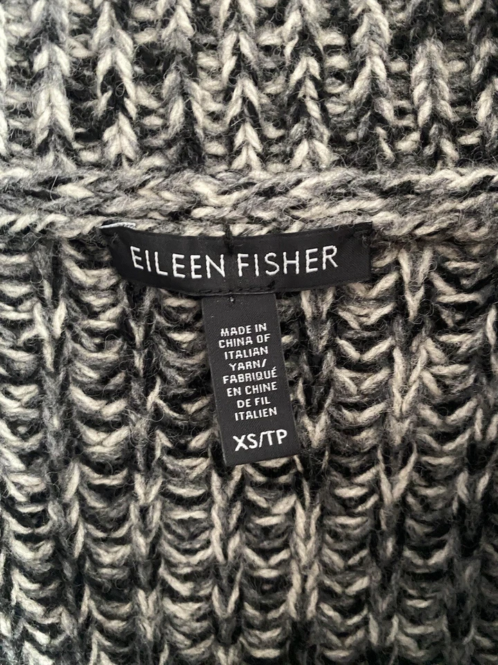Chaleco Suéter Tejido Mezcla Lana Merino Eileen Fisher Tweedy Yak Cremallera Completa Gris XS Foto 3 de 4
