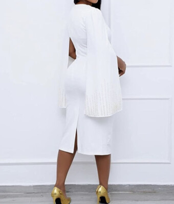 Womens Cloak High Split Cape Long sleeve bodycon size medium white midi  dresses | eBay