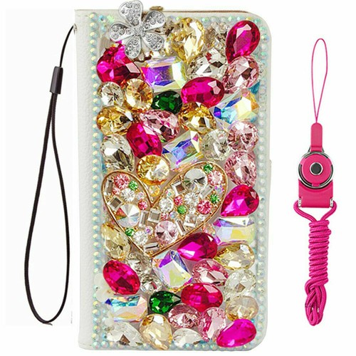 For iPhone 12 Pro Max Rhinestone Bling Leather Wallet Sparkle Diamond Phone Case - Picture 7 of 8