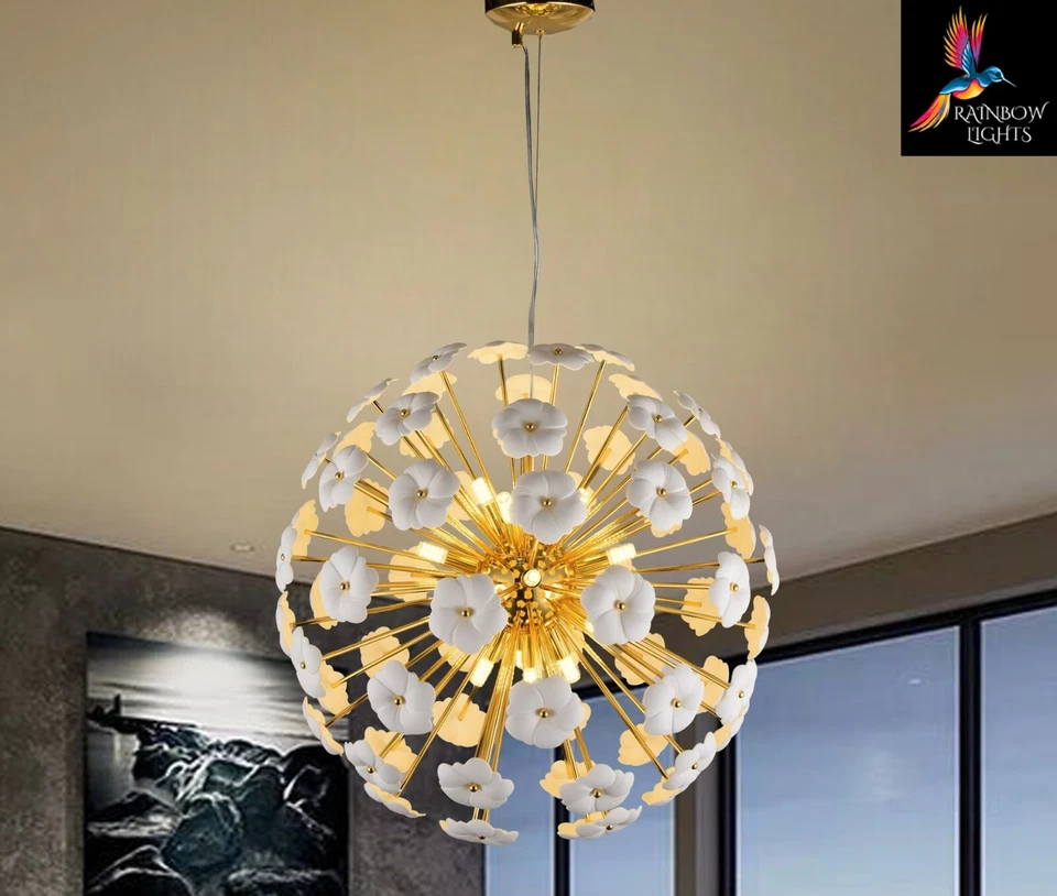 Люстра-спутник в форме одуванчика керамическая белый цветок с 15-светильником - Изображение 3 из 4