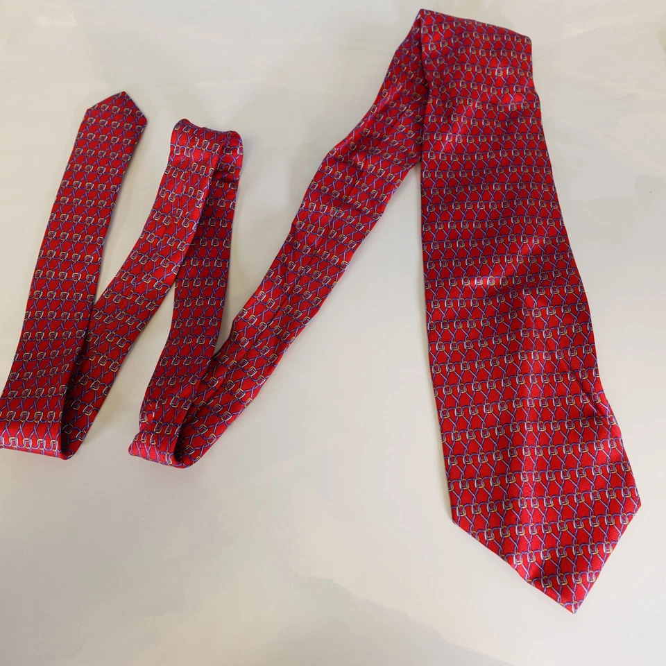 Vintage BEAUFORT Neck Tie Mens Red Chain Link Silk Dress Designer TIE RACK Italy - Image 4 of 4