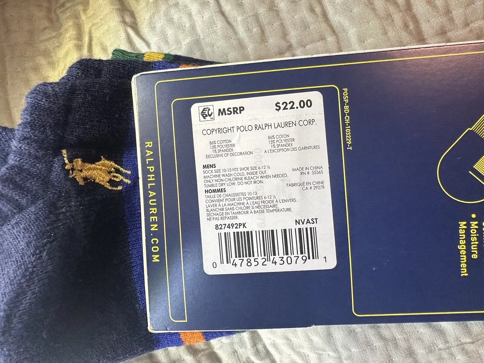 Calze uomo Polo Ralph Lauren 3 PR TECNICHE SPORTIVE A RIGHE BASSE NUOVE CON ETICHETTE PONY