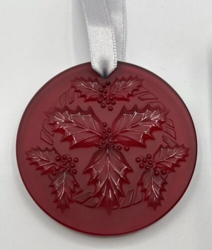 2014 LALIQUE FRANCE RARE RED CRYSTAL HOLLY DESIGN ORNAMENT Original Box - Picture 2 of 4