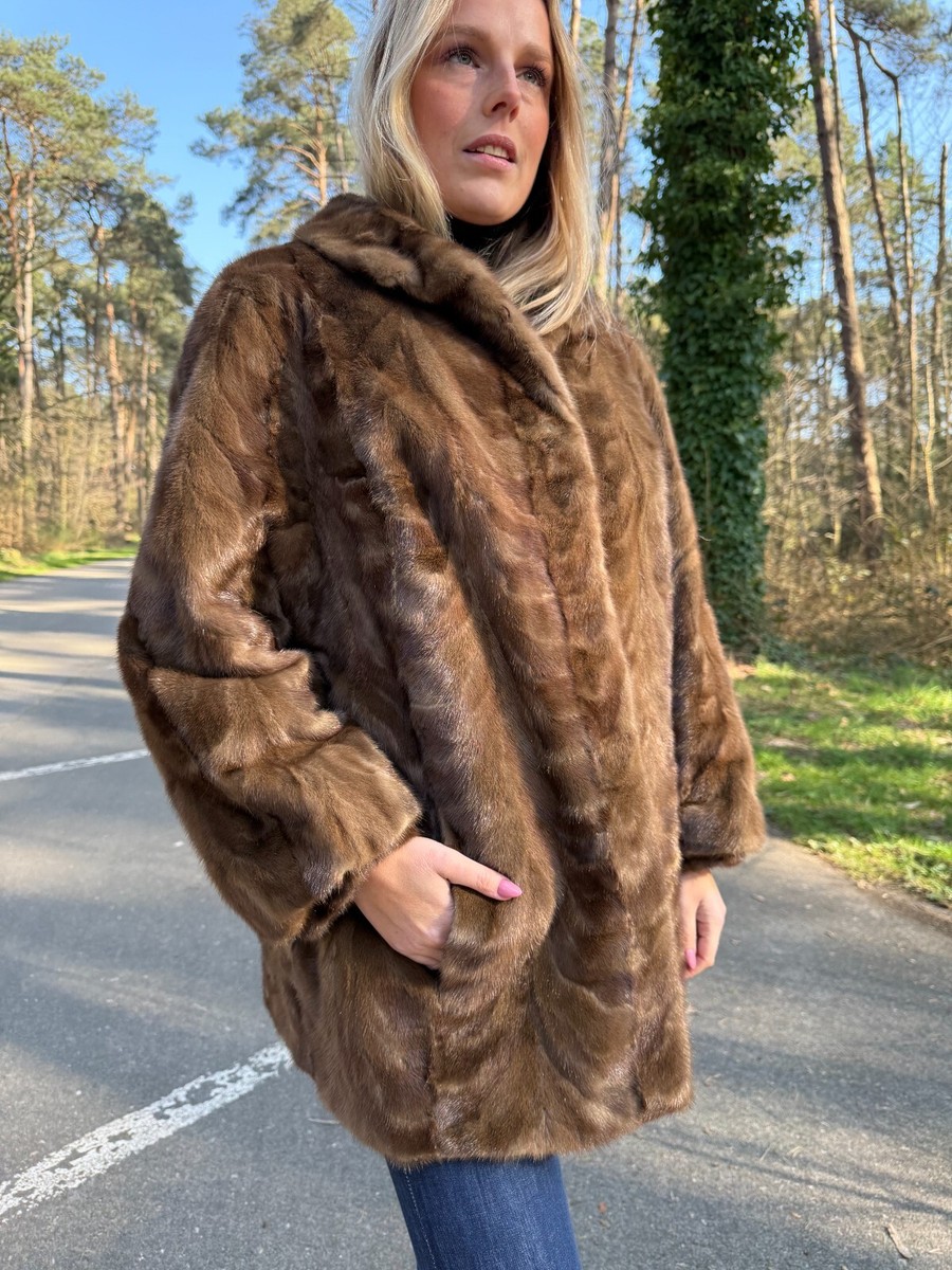 Large Pastel Mink Fur Jacket, Made of Mink Fur Pieces, Light Soft