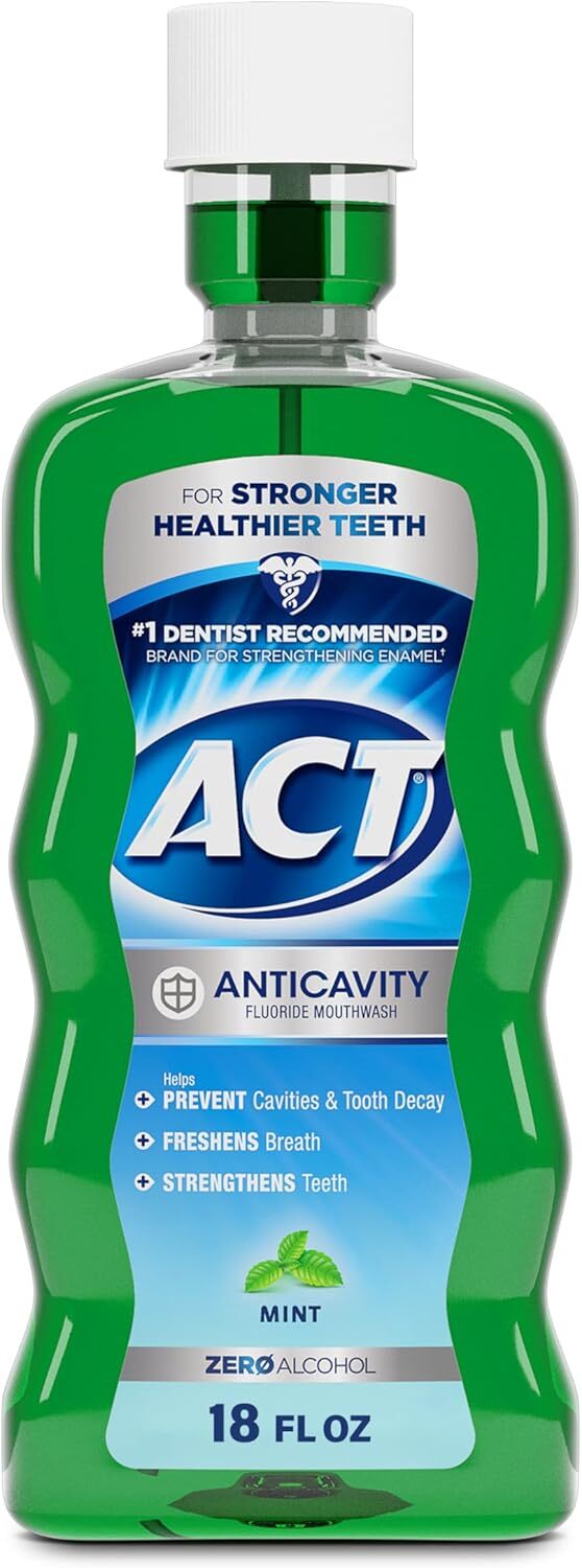 ACT Anticavity Zero Alcohol Fluoride Mouthwash 18 fl. oz., With Accurate Dosing