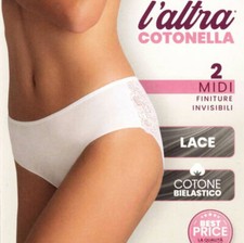 4 Womens Briefs Cotonella Midi Cotton Invisible with Inserts Lace Back -GD288