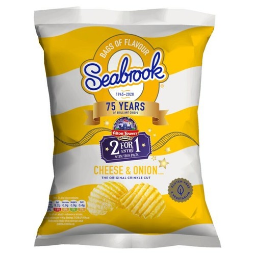 FULL BOX 32 x Packs Seabrook Crinkle Cut Crisps Cheese & Onion 31.8g