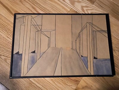 Abstract Original geometric linear angular art Framed picture 18'' X 12''