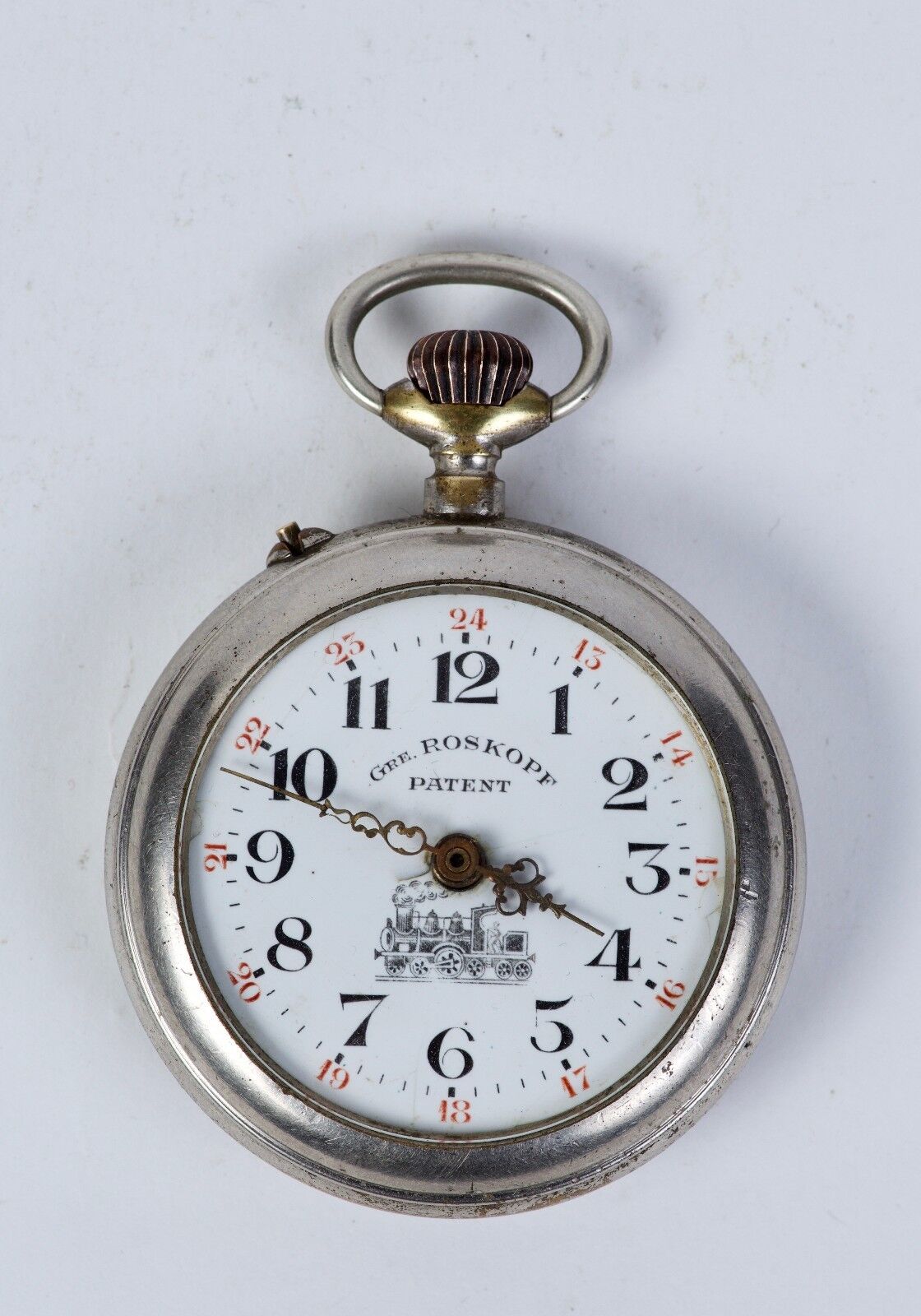 Antique Railway Train " Genre Roskopf Patent "  Men's Pocket Watch