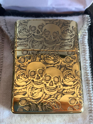 #ad RARE ZIPPO SKULL 5 SIDE ARMOR IN VELVET BOX NEW $169.95