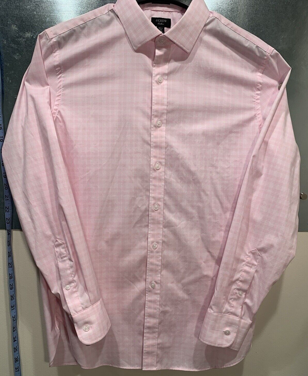 J Crew Ludlow 16-1/2 35 Mens Slim Pink Plaid Long Sleeve Button Up