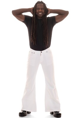 Comycom Mens Flare Trousers Gabardine White