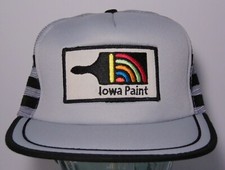 New Vintage 1980s Iowa Paint Patch Side Stripes Snapback Trucker Hat 3 Stripe