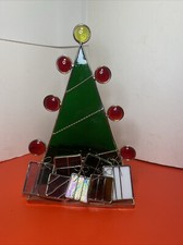 Vintage Stained Glass Christmas Tree with Presents Candle Holder Sun Catcher