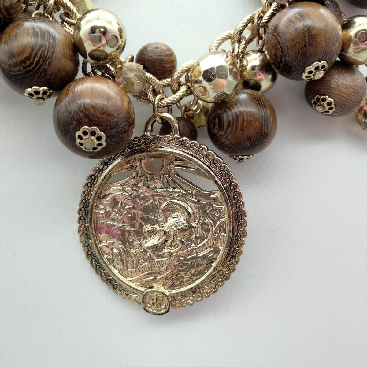 VTG Boho Chinese Zodiac Medallion Wood Bead Mother Of Pearl Hip Belt Or Necklace Vintage Boho Chain Belt With Colorful Beaded Medallion  main image 3