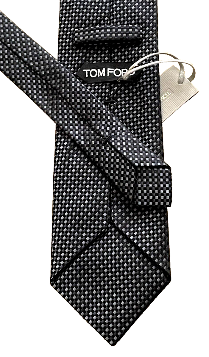 【関税&送料込み】Tom Ford Ties $280 NWT TOM FORD Gray w/ Black basketweave check 3.5