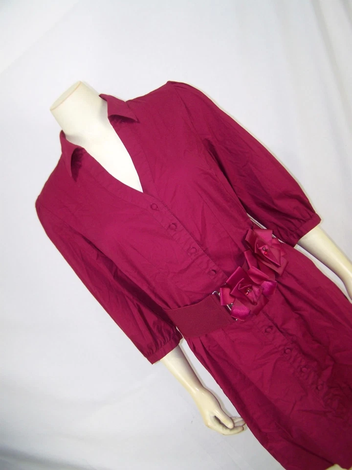 Elle платье женщин средний 8 10 красный 3/4 рукав v-образным вырезом воротник кнопка спереди бант M - Изображение 3 из 4