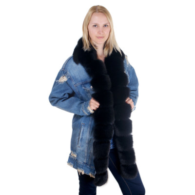 denim jacket with fox fur