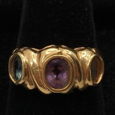 Beautiful Solid 14K Yellow Gold Three Multicolor Gemstones Ring 3.5gr. Size 6.75