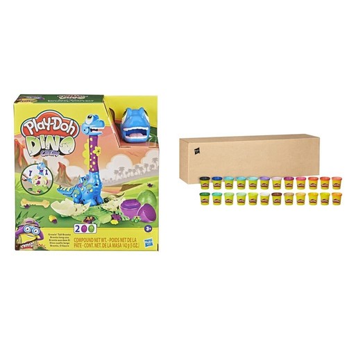 Play-Doh Dino Crew Bronto Pescoção, conjunto de massinha com 2 potes de
