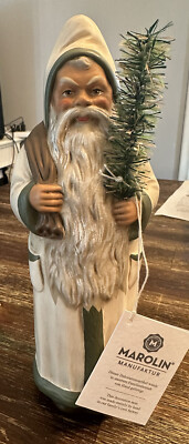 Marolin Limited Edition 10'' Papermache Christmas Santa Claus Holds Tree Figurine