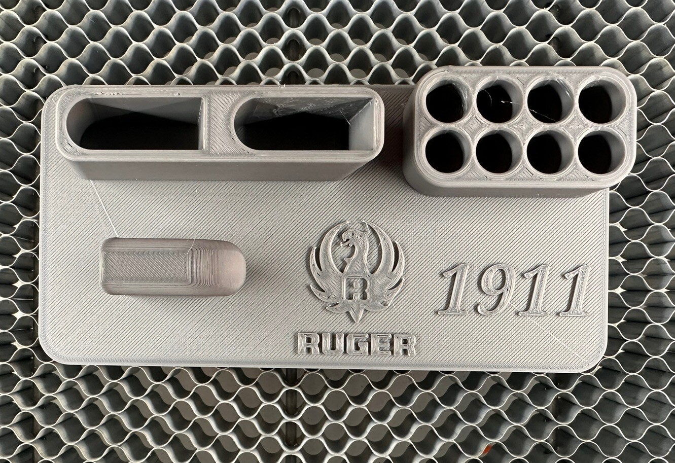 Ruger 1911 45 CAL gun stand w Twin Mag holder. US MADE Gray-image