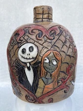 Southern Folk Art Pottery Face Jug Jack Skellington Sally Nightmare Before Xmas