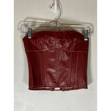 Burgundy Faux Leather Corset Top Lace Up Back Goth Whimsigoth Festival XS/S