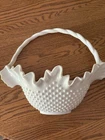 Vintage Burwood Plastic Hobnail Milk Glass Style Hanging Wall Pocket Basket