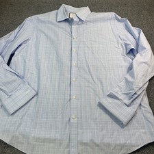 Charles Tyrwhitt Shirt Mens 18-37 Blue Plaid Long Sleeve Button Up French Cuff