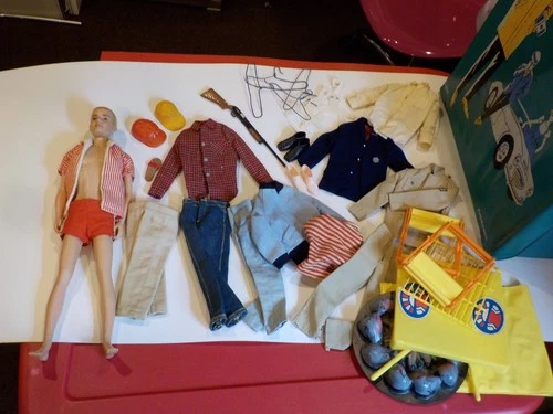 Ponytail Vintage Ken Doll Case  w/ Blonde Flocked Ken Doll & Accessories Lot 37