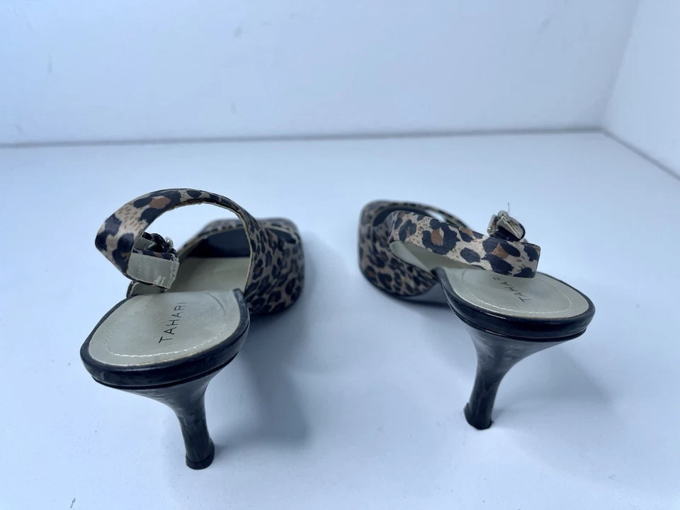Tahari Womens Kitten Heels Robin Sz. 8m Sling Back Peep Toe Pump Leopard Print - Image 3 of 4