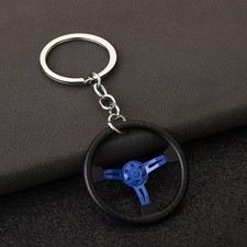 Blue 3 Spoke Racing Steering Wheel Keychain Drift Car Key Ring Enthusiast Gift Blue 3 Spoke Racing Steering Wheel Keychain Drift Car Key Ring Enthusiast Gift