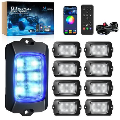 MICTUNING 8 Pods RGBW LED Rock Lights For UTV Truck Wireless Underglow Neon Kits