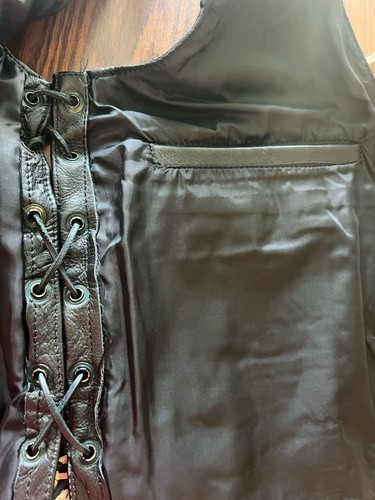 First Genuine Leather Vest Mens Black Moto Biker Riding Lace Up Beads Snap Sz 36 - Picture 5 of 16