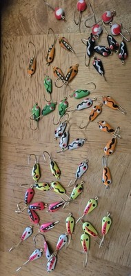 50 ASSORTED ICE JIGS SIZE 8  ASSORTED COLORS AND PATTERNS NEW FREE SHIPPING