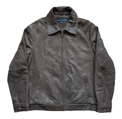 Tommy Hilfiger Echtleder dunkelbraun Bomber Lederjacke Herren Größe L