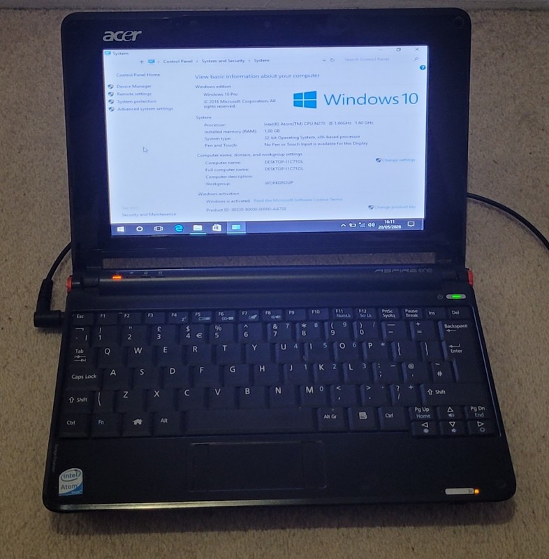 Acer Aspire One AOA150 Netbook with Windows 10 Pro or Windows XP