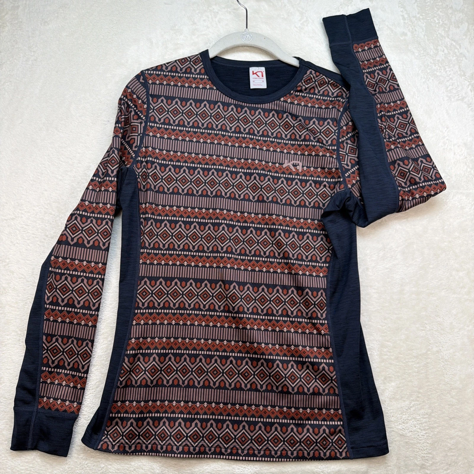 Kari Traa Women’s Base Layer Top Medium Nordic Fair Isle Merino Blend Blue